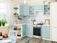 Небольшая угловая кухня в голубом и белом цвете Электросталь